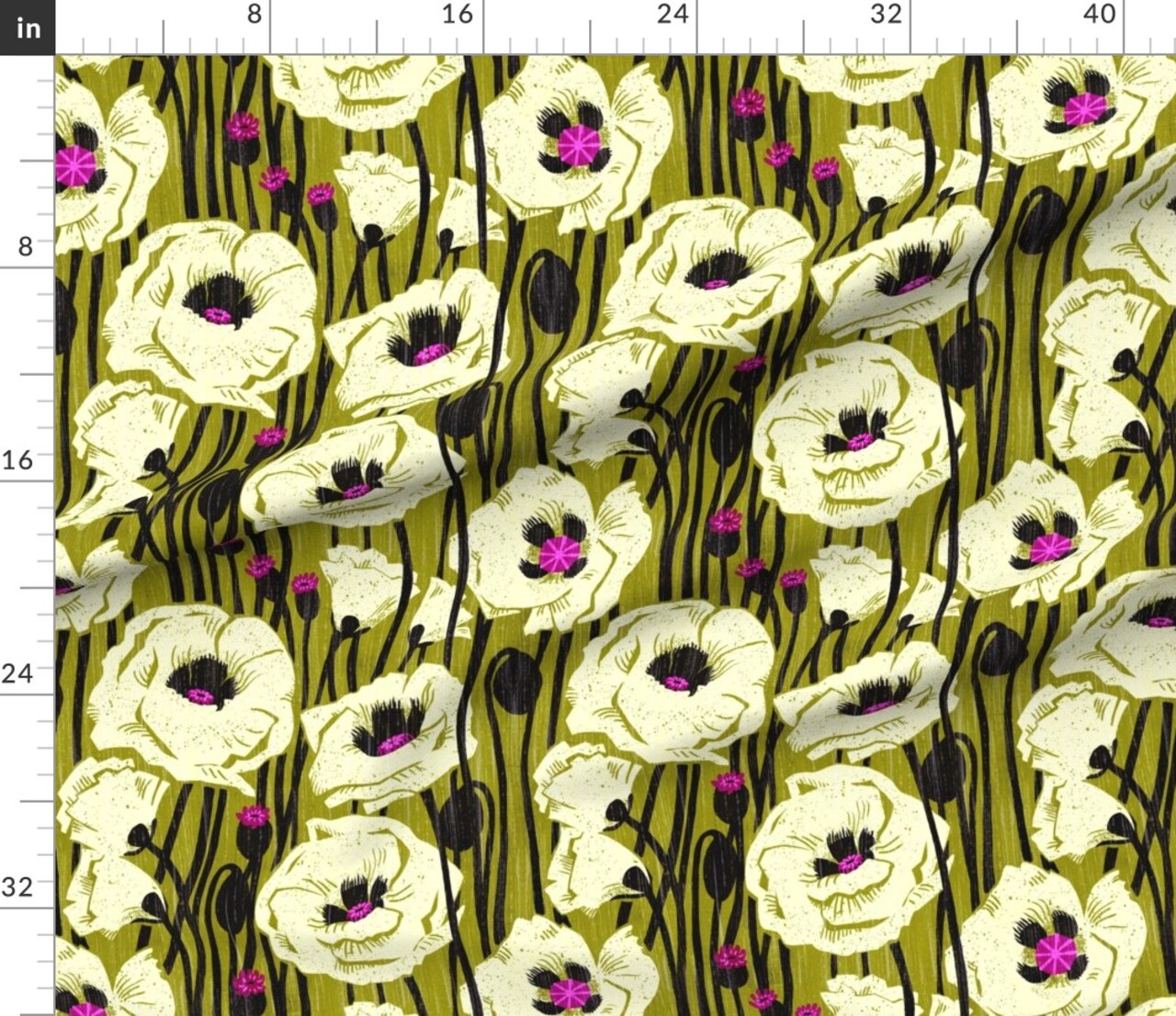 Bold Floral Retro Modern Farmhouse Rustic Distressed Faux Texture Faded Jewel Tone Cottage Hand Drawn Colorful Flowers Botanical Boho Bohemian Custom Printed Fabric by Spoonflower Various Fabrics by the Yard or Fat Quarter